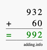Calculate 932 + 60 using long addition