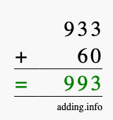 Calculate 933 + 60 using long addition