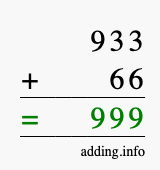 Calculate 933 + 66 using long addition