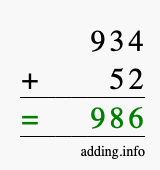 Calculate 934 + 52 using long addition