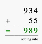 Calculate 934 + 55 using long addition