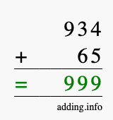 Calculate 934 + 65 using long addition