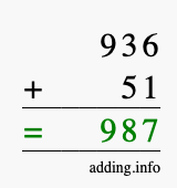 Calculate 936 + 51 using long addition