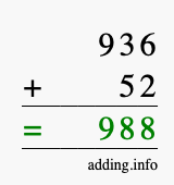 Calculate 936 + 52 using long addition