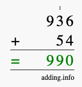 Calculate 936 + 54 using long addition
