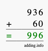 Calculate 936 + 60 using long addition