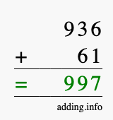 Calculate 936 + 61 using long addition