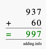 Calculate 937 + 60 using long addition