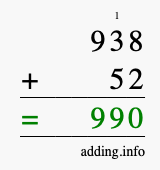 Calculate 938 + 52 using long addition