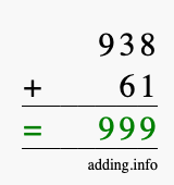 Calculate 938 + 61 using long addition