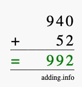 Calculate 940 + 52 using long addition