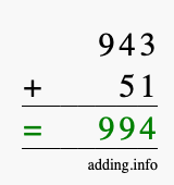 Calculate 943 + 51 using long addition