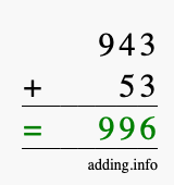 Calculate 943 + 53 using long addition