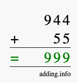Calculate 944 + 55 using long addition
