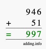 Calculate 946 + 51 using long addition