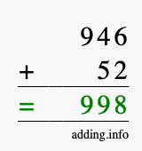 Calculate 946 + 52 using long addition