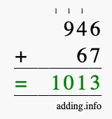 Calculate 946 + 67 using long addition