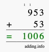 Calculate 953 + 53 using long addition