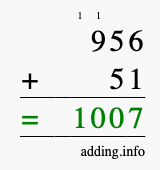 Calculate 956 + 51 using long addition