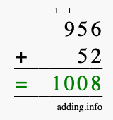 Calculate 956 + 52 using long addition