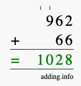 Calculate 962 + 66 using long addition