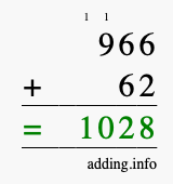 Calculate 966 + 62 using long addition
