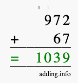 Calculate 972 + 67 using long addition