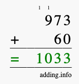 Calculate 973 + 60 using long addition