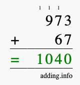 Calculate 973 + 67 using long addition