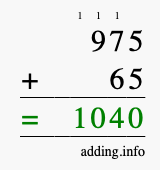 Calculate 975 + 65 using long addition