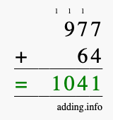 Calculate 977 + 64 using long addition