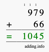 Calculate 979 + 66 using long addition