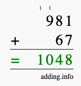 Calculate 981 + 67 using long addition