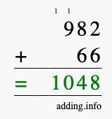 Calculate 982 + 66 using long addition