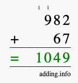 Calculate 982 + 67 using long addition