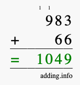 Calculate 983 + 66 using long addition