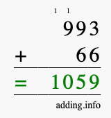 Calculate 993 + 66 using long addition