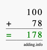 Calculate 100 + 78 using long addition