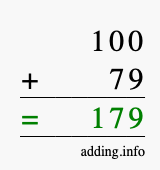 Calculate 100 + 79 using long addition