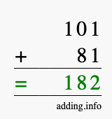 Calculate 101 + 81 using long addition
