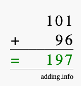Calculate 101 + 96 using long addition