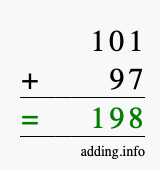 Calculate 101 + 97 using long addition