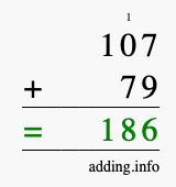 Calculate 107 + 79 using long addition