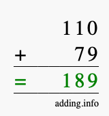 Calculate 110 + 79 using long addition