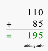 Calculate 110 plus 85 using long addition Calculate 110 + 85 using long addition