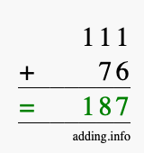 Calculate 111 + 76 using long addition