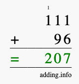 Calculate 111 + 96 using long addition