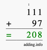 Calculate 111 + 97 using long addition