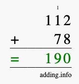 Calculate 112 + 78 using long addition