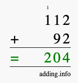 Calculate 112 + 92 using long addition